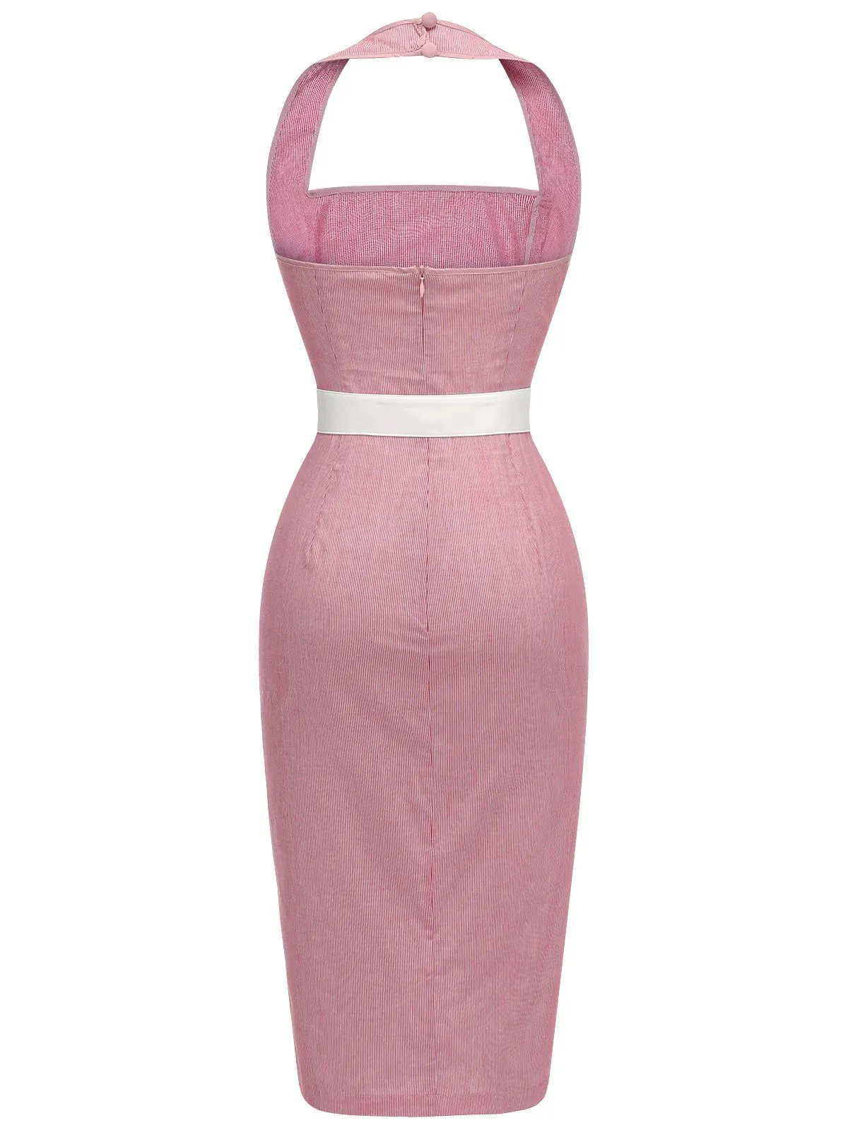 [Pre-Sale] Pink 1960s Halter Stripes Belted Bodycon Dress