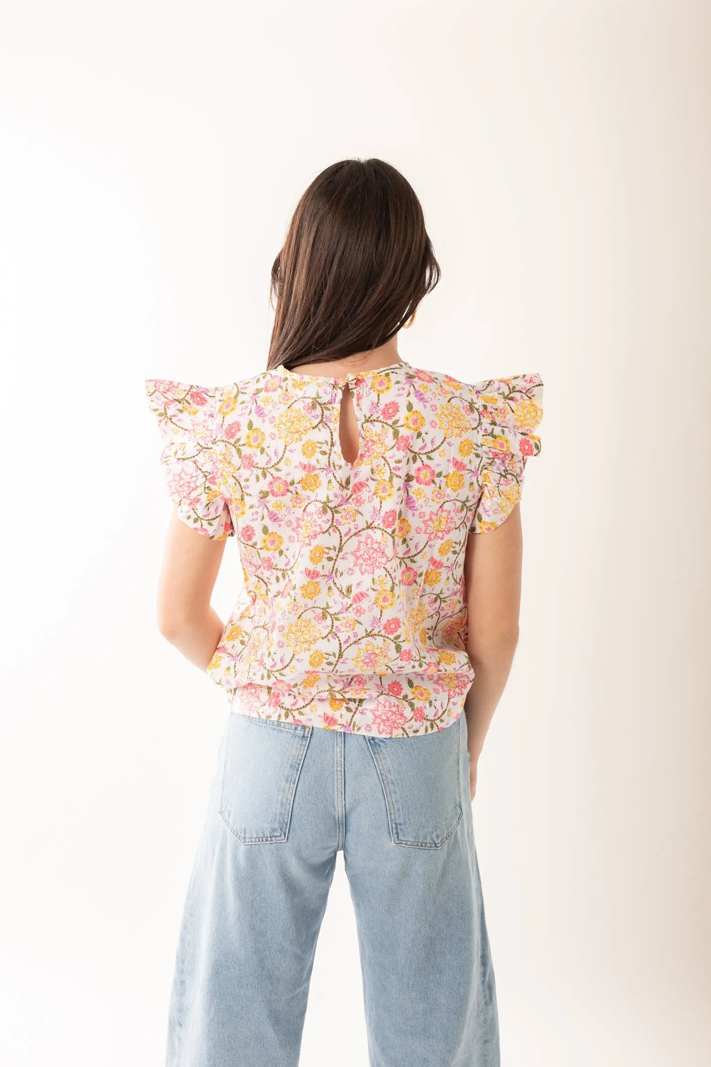 Rainey Floral Flutter Sleeve THML Top