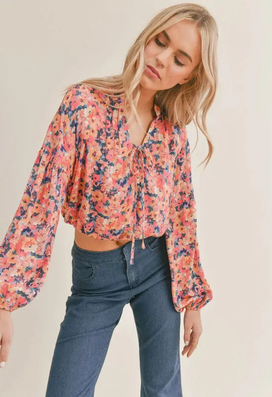 Sadie & Sage - Living In Color Tie Front Top Multi Color