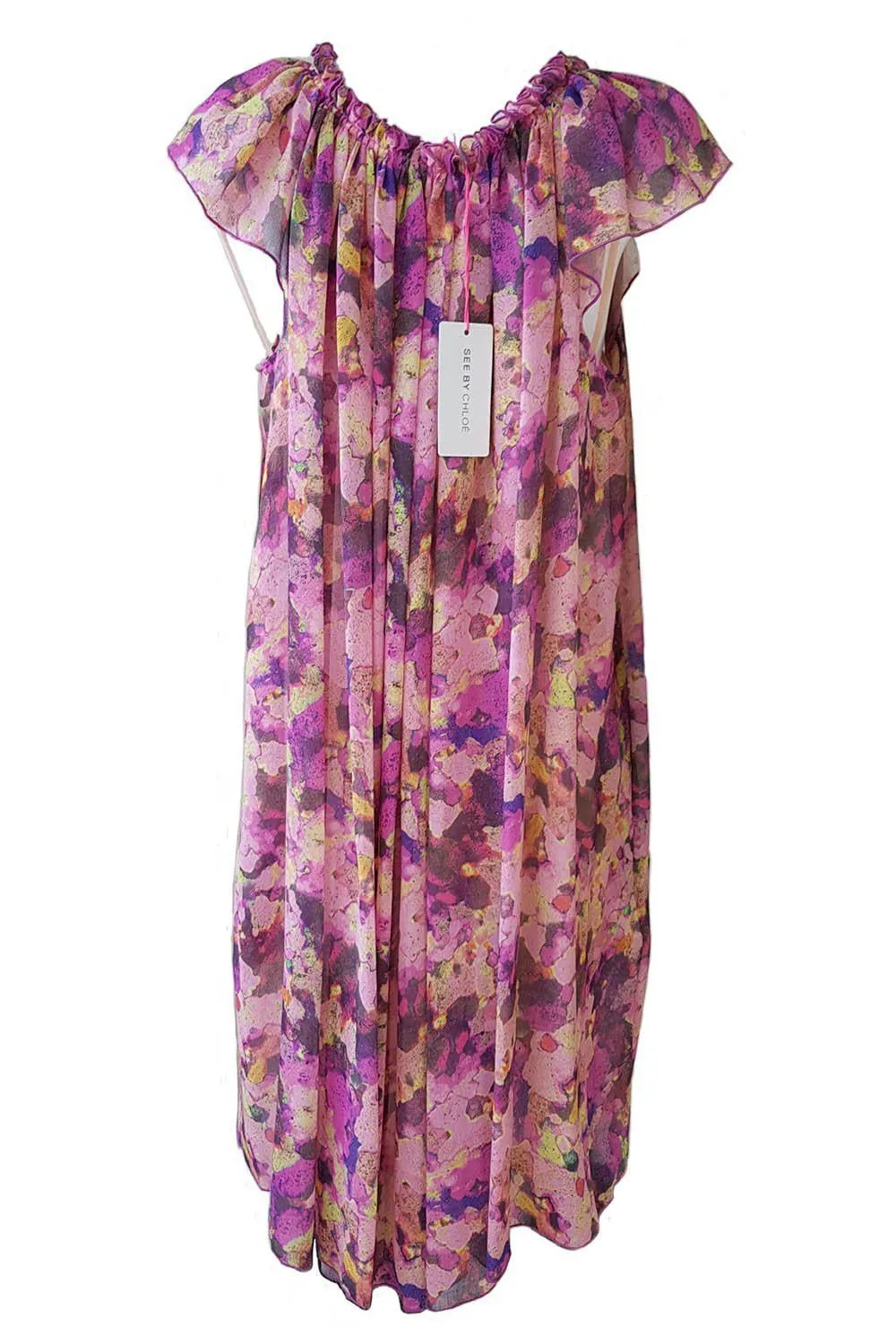 SEE BY CHLO Pink Chiffon Floral Print Kaftan Midi Dress (UK 12)