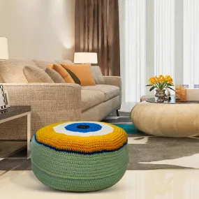 Shiroli Handmade Golden Yellow Evil Eye Pouf