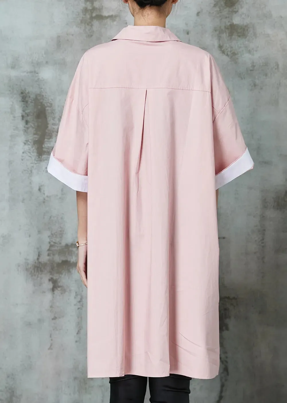 Simple Pink Oversized Cotton Shirt Dress Spring JK1002