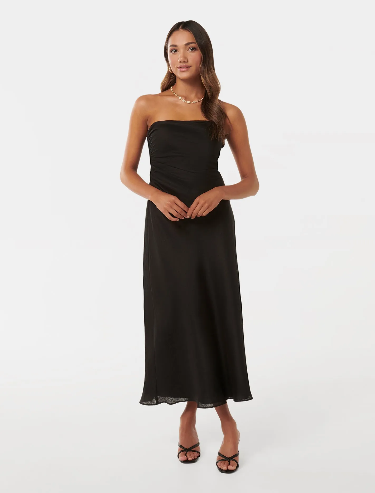 Stephanie Petite Linen Strapless Midi Dress