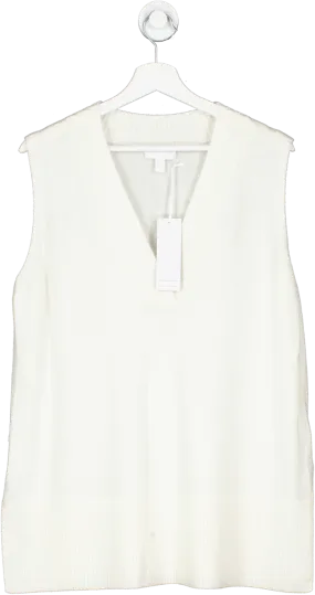 The White Company White V Neck Knitted Tank With Side Splits UK L