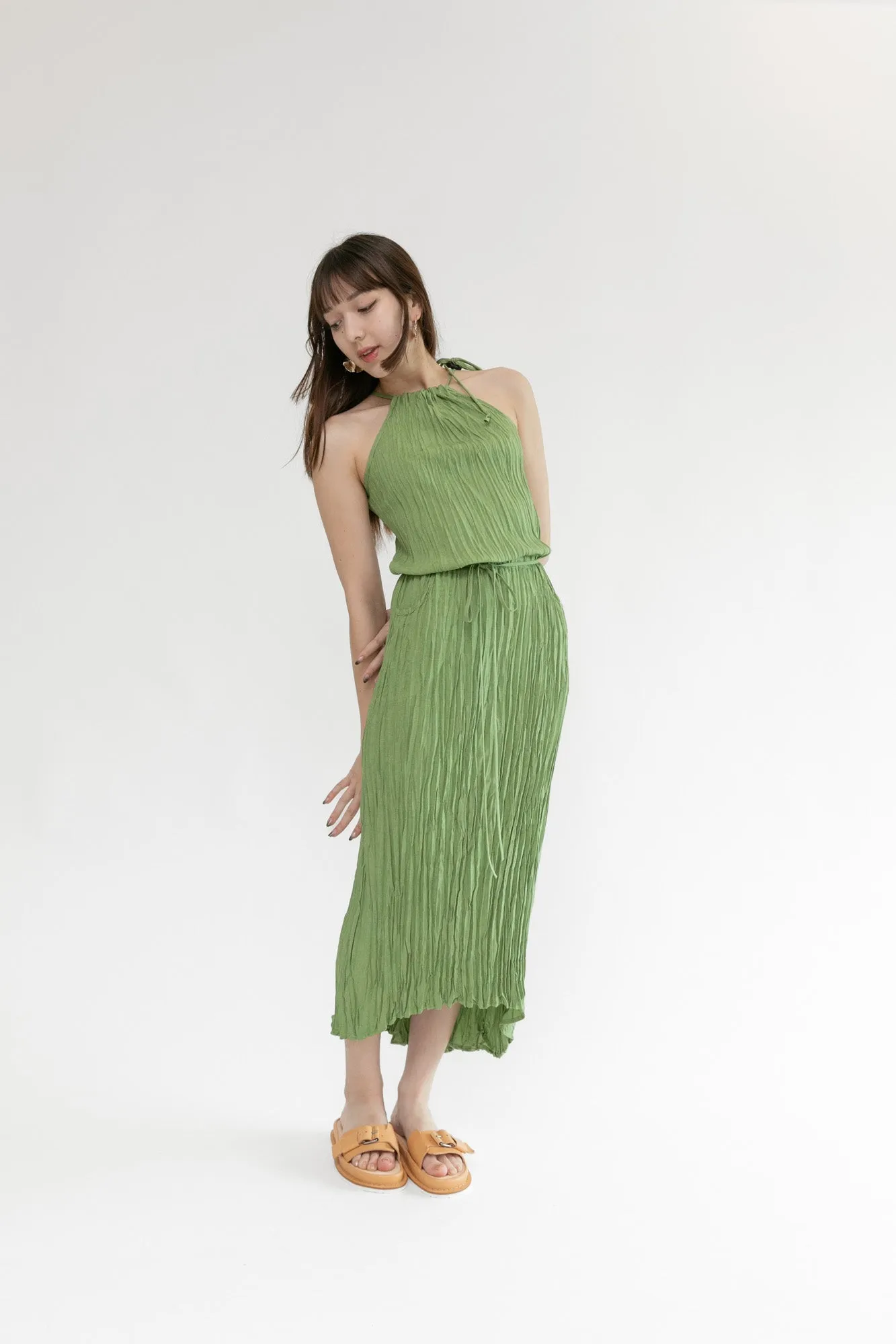 Twisted Maxi Halter Dress | Matcha