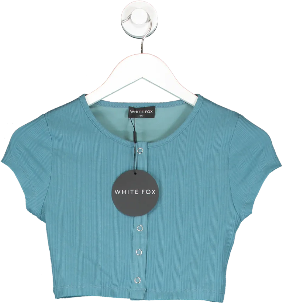 White Fox Blue That Good Love Ribbed Crop In Teal UK XS