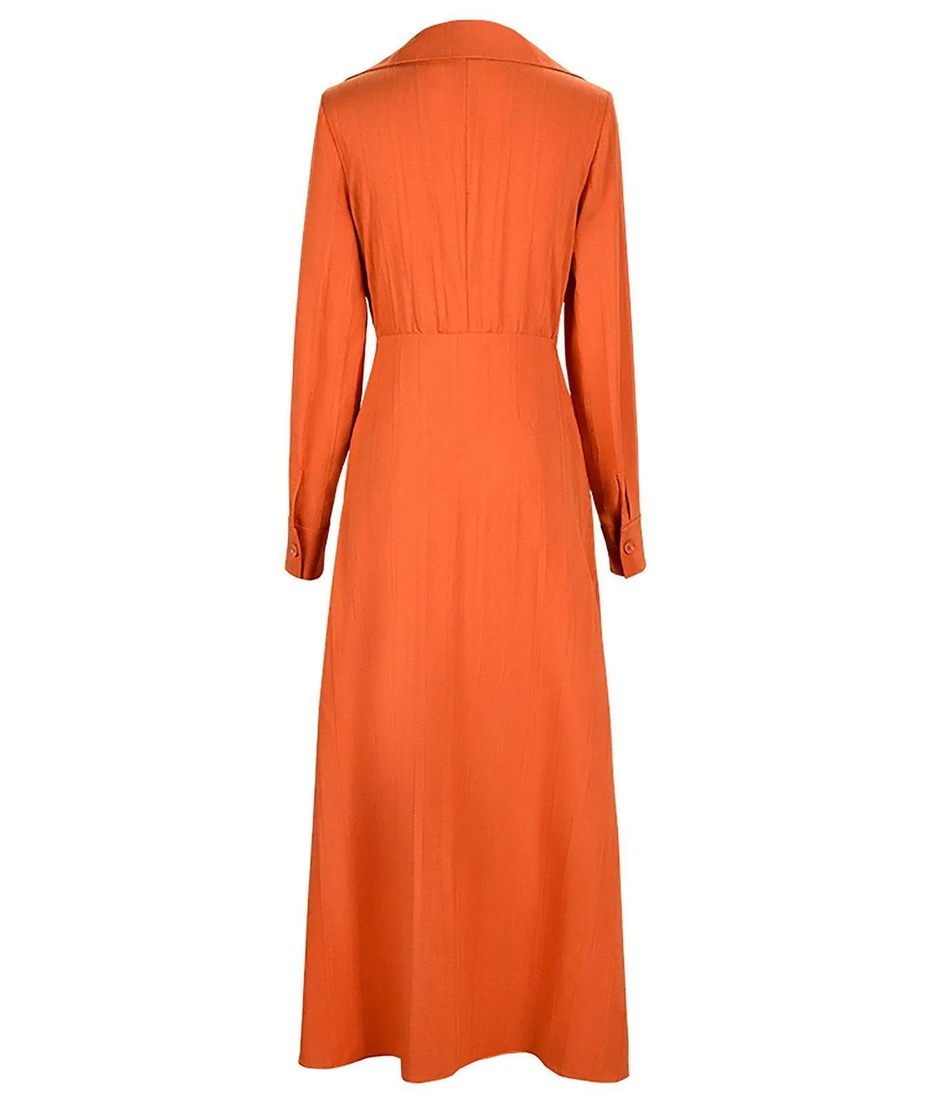 Wide Lapel Wrinkle Waist Long Sleeve Calf Length Dress