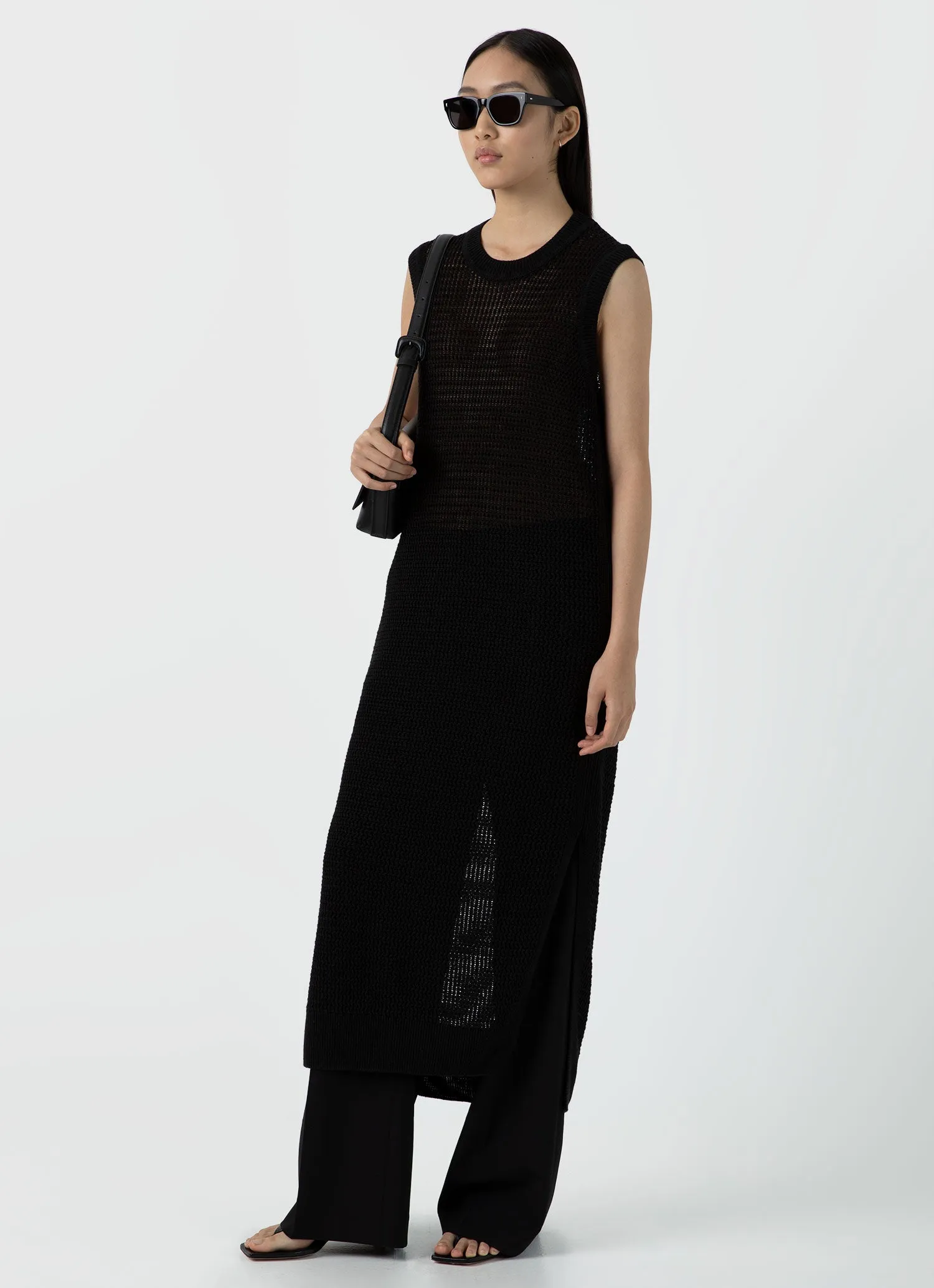 Women's Linen Mesh Dress in Black